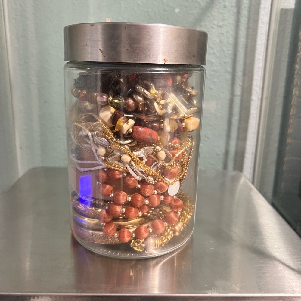 Assorted Beaded Jewelry Collection in Jar wearable 3lbs